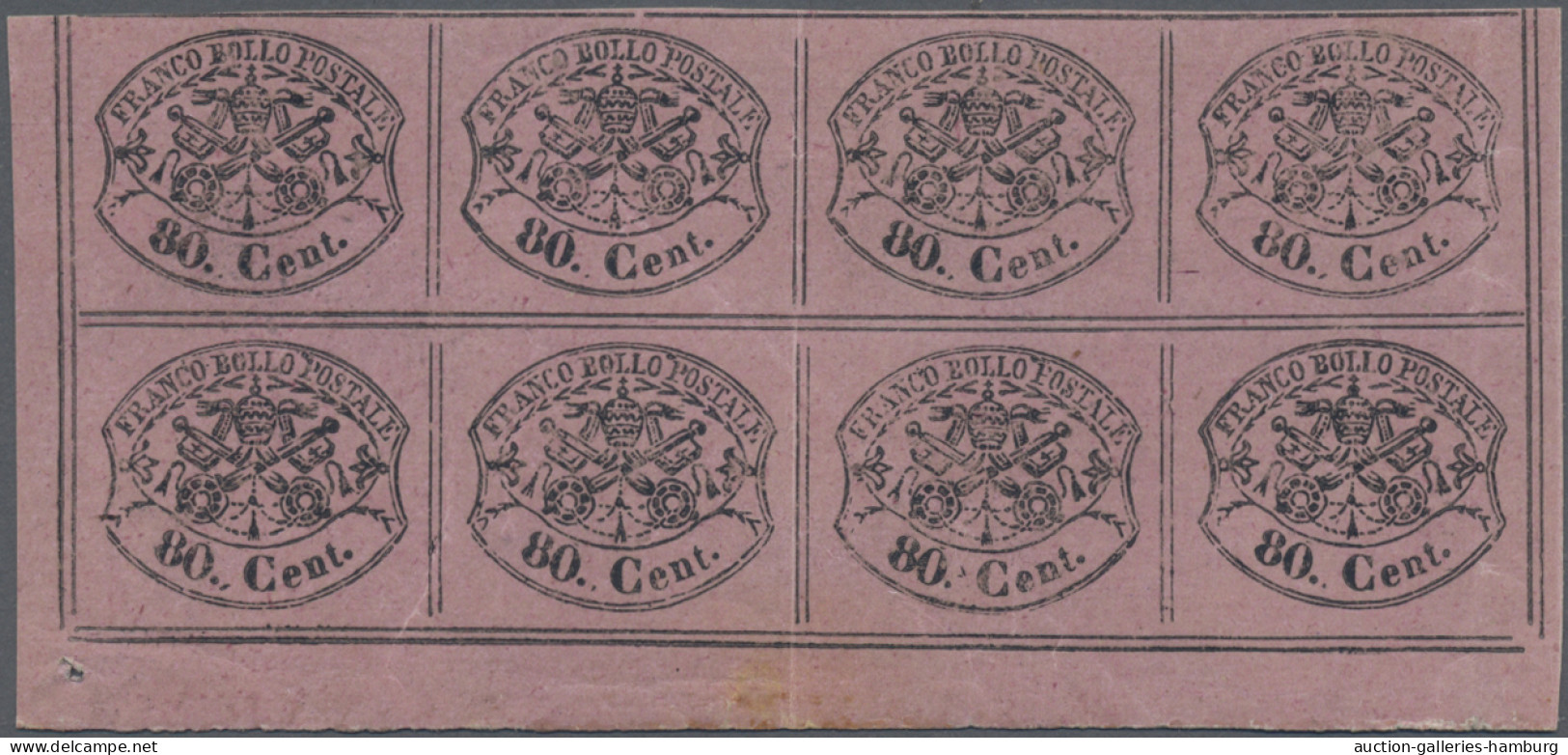 Italian States - Papal State: 1867, 80c. Black On Rose, Fresh Colour, Marginal B - Etats Pontificaux