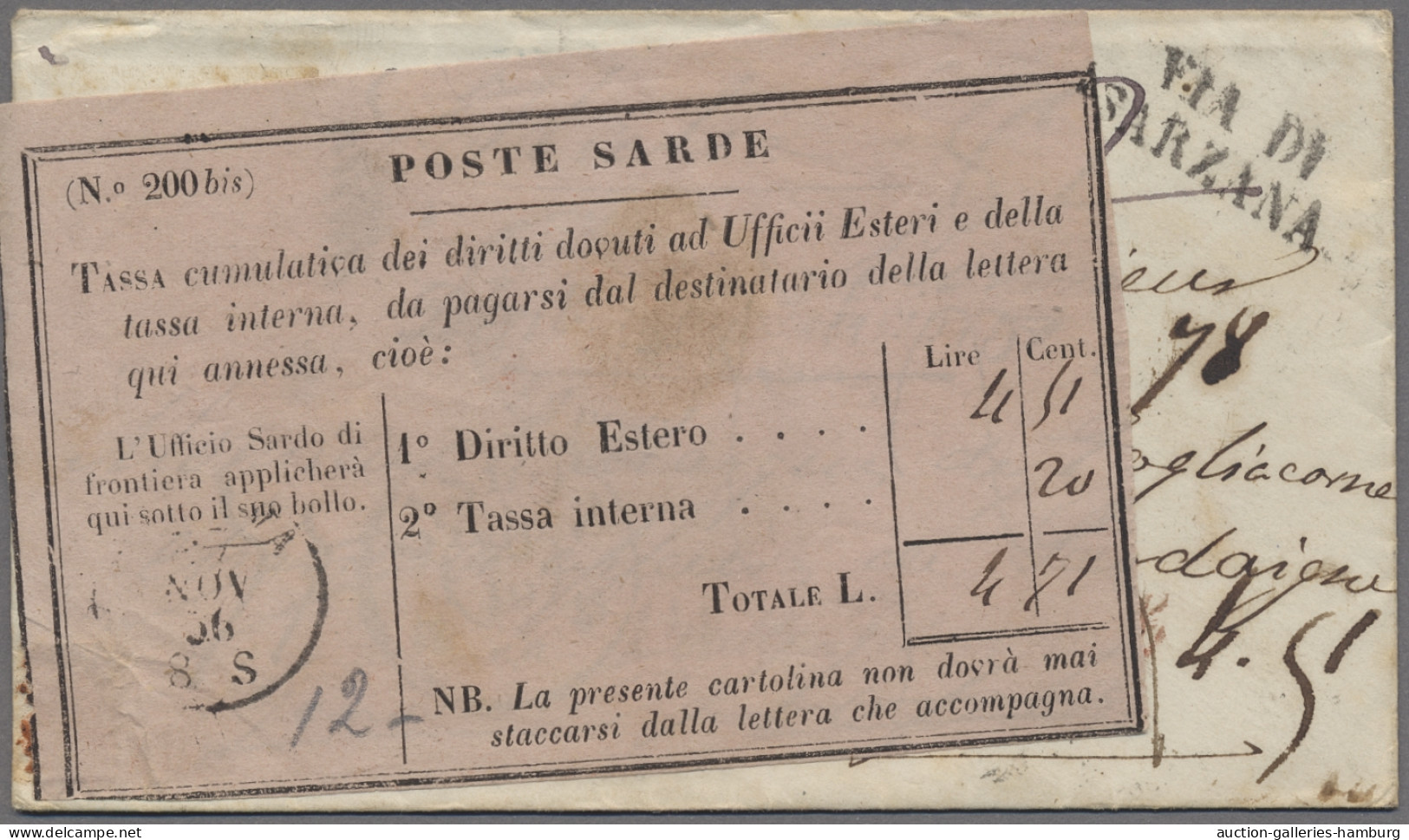 Italian States - Sardinia: 1856, Brief Aus Portugal (Marke Abgefallen) Nach Neap - Sardinia