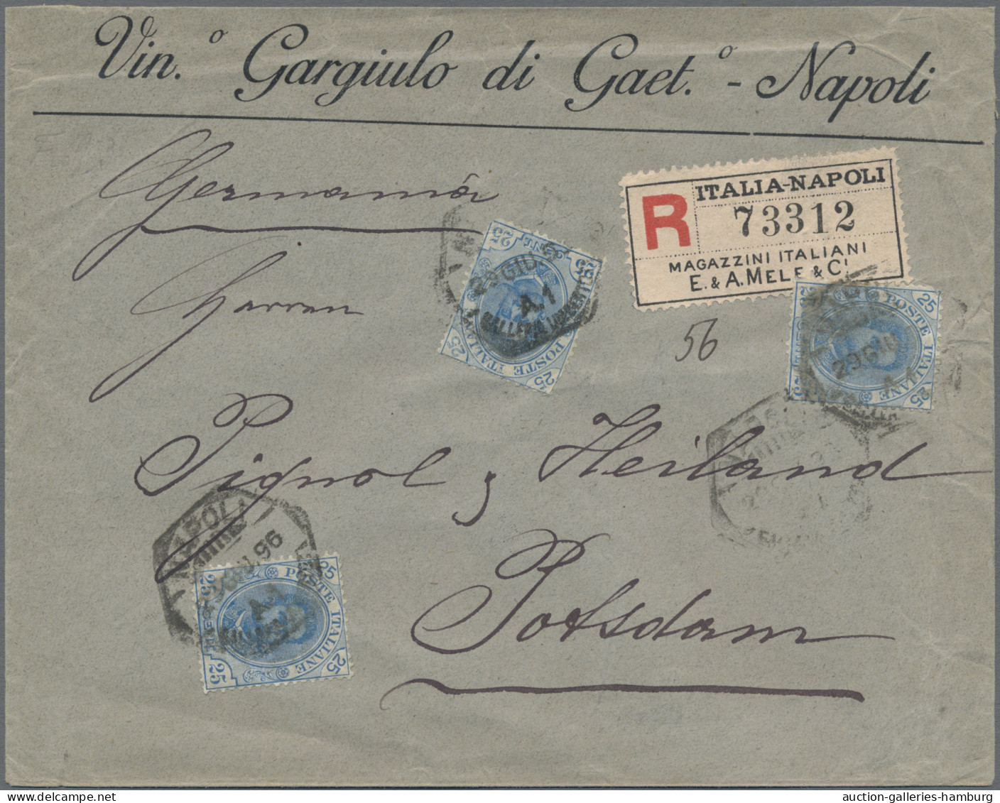 Italy: 1896, Umberto, 25 C., Three Items, Multiple Franking On Registered Cover - Marcophilie