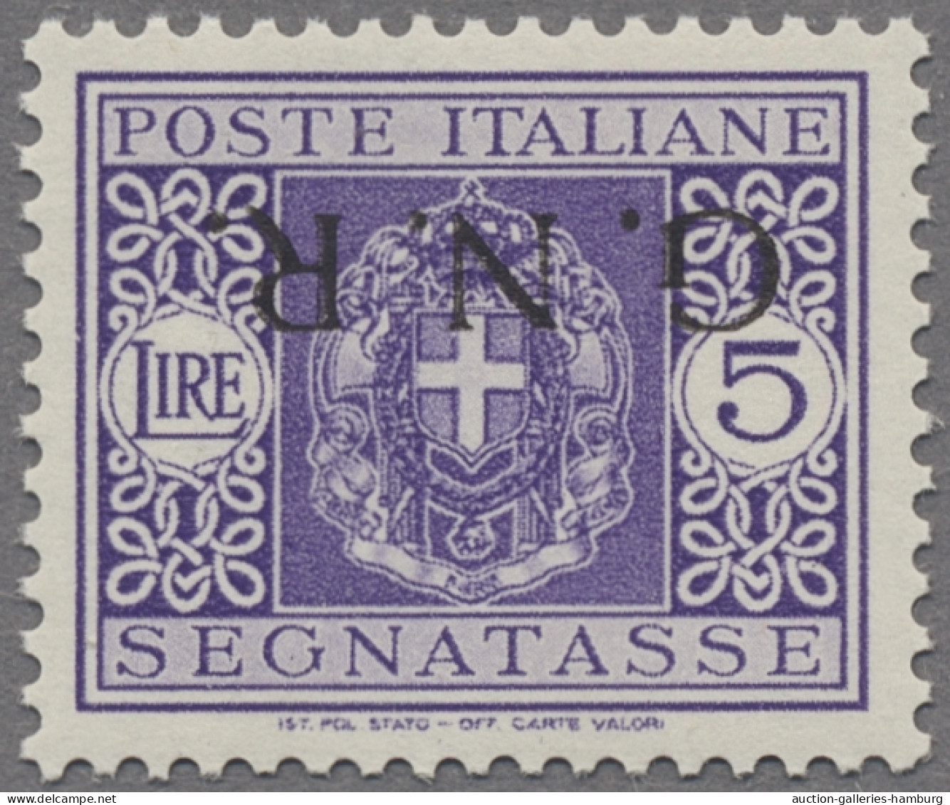 Italy: 1943, G.N.R. Overprint On Postage Due 5 L. Violet Brescia Issue With INVE - Autres & Non Classés