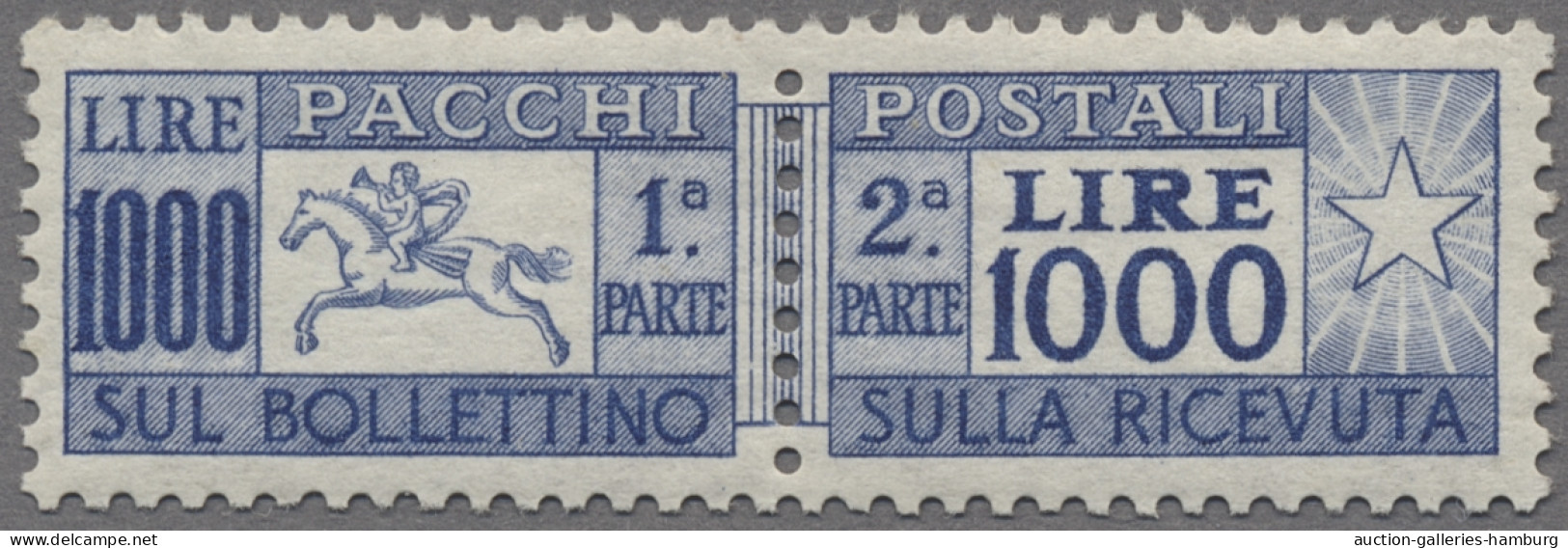 Italy: 1954, Parcel Stamp "1.000 Lire Cavallino (Sassone 81/I) MNH Luxus Quality - Postal Parcels