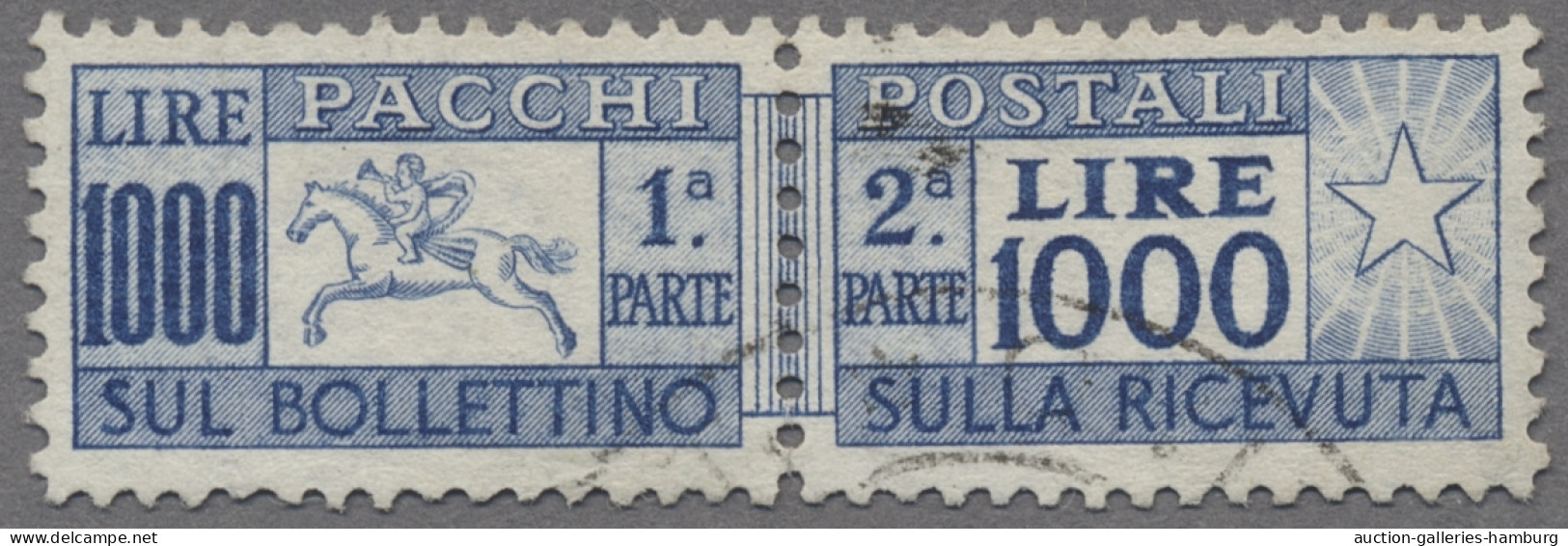 Italy: Parcel Stamp "1.000 Lire Cavallino", (Sassone 81/I) Used, Extremely Fine - Postal Parcels