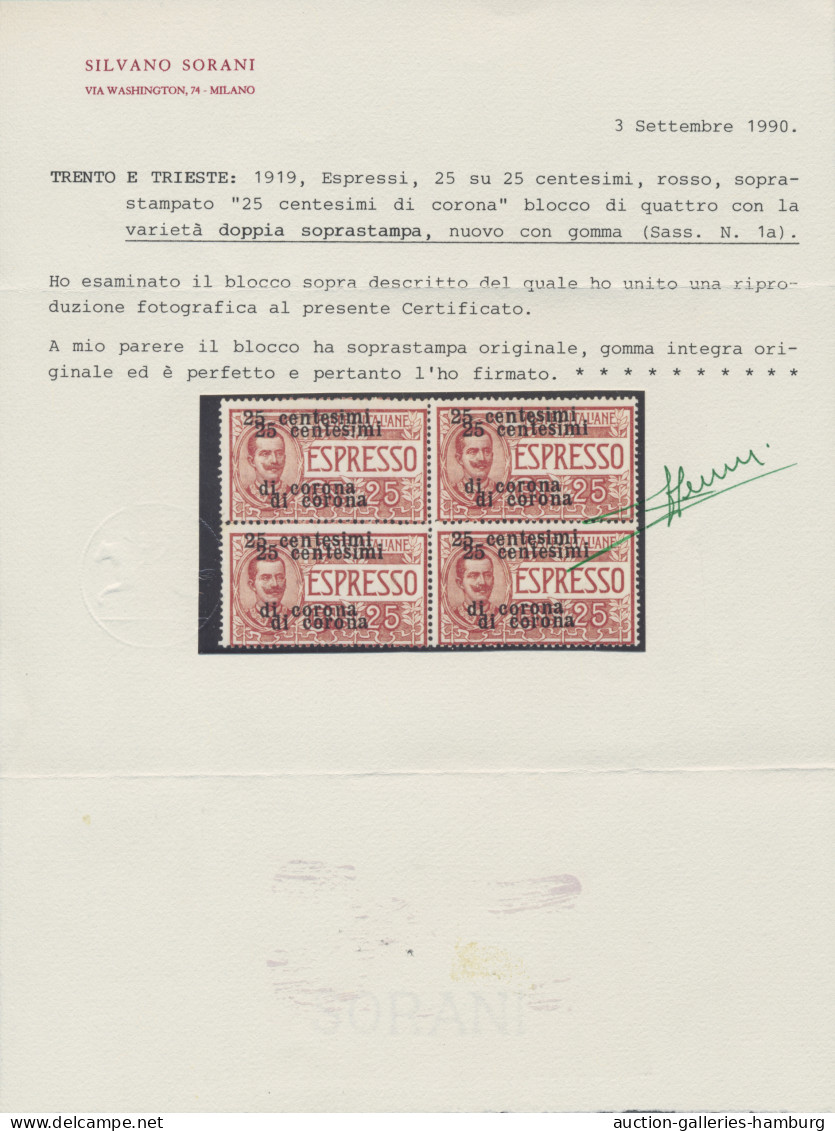 Italy: 1919, Eilbriefmarke 25c. Auf 25c. Rosa Mit Doppeltem Aufdruck, Postfrisch - Trente & Trieste