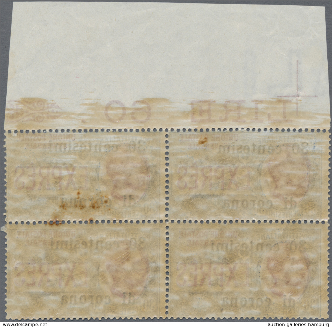 Italy: 1919, Eilbriefmarke, 30 C. Auf 30 C. Hellblau / Rot, Viererblock Vom Ober - Trento & Trieste