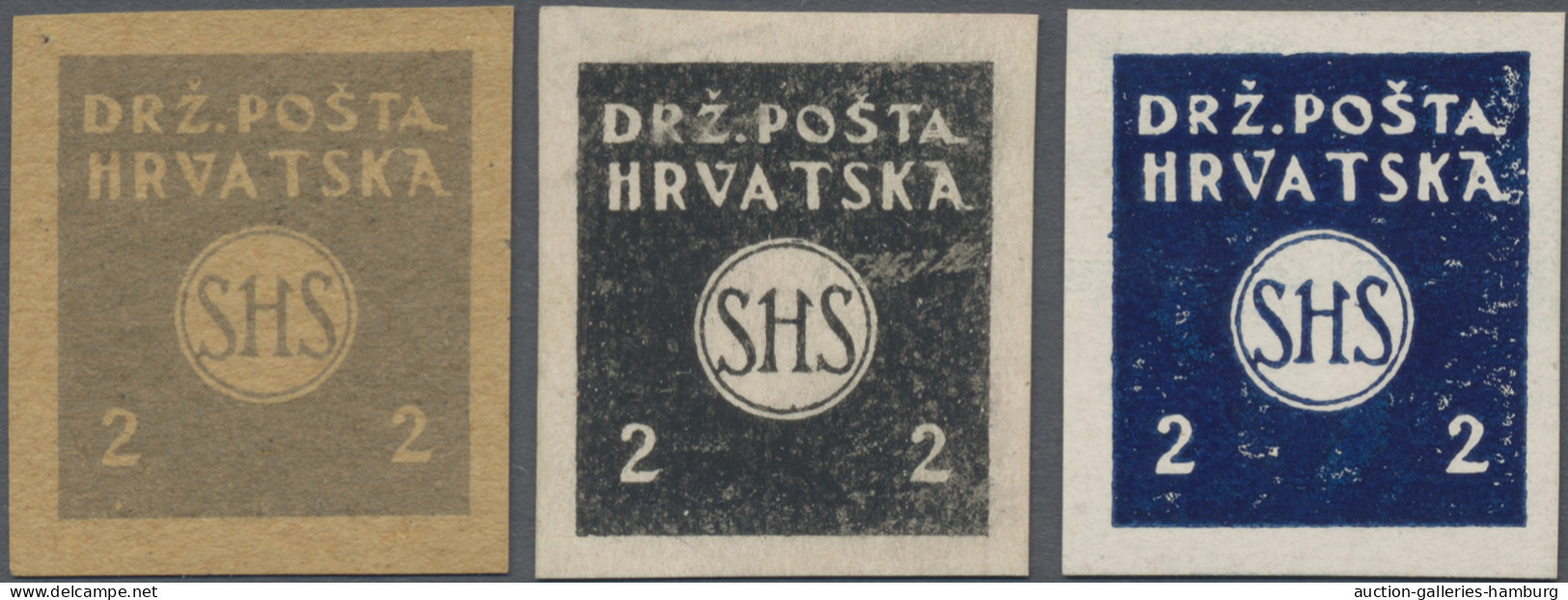 Yugoslavia: 1919, 15. Jan., 2 (Fil) Newspaper Stamp, 3 Proofs In Different Color - Unused Stamps