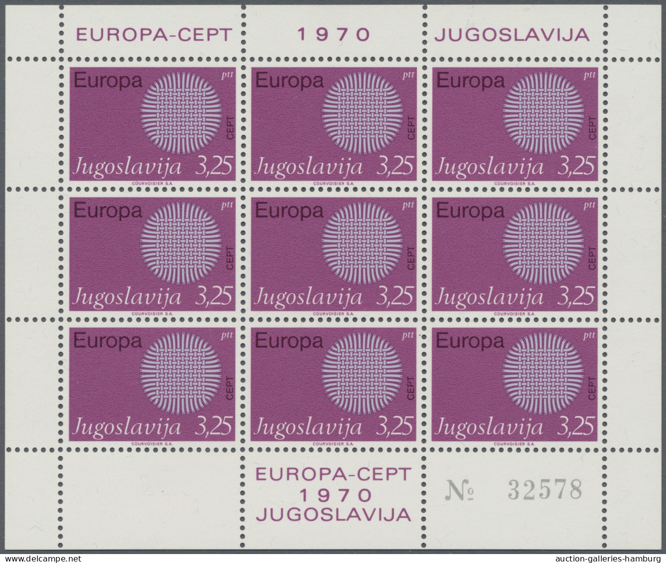 Yugoslavia: 1970, Europa Union 3,25 Din. Dunkellila Statt Purpurlila Im Tadellos - Neufs