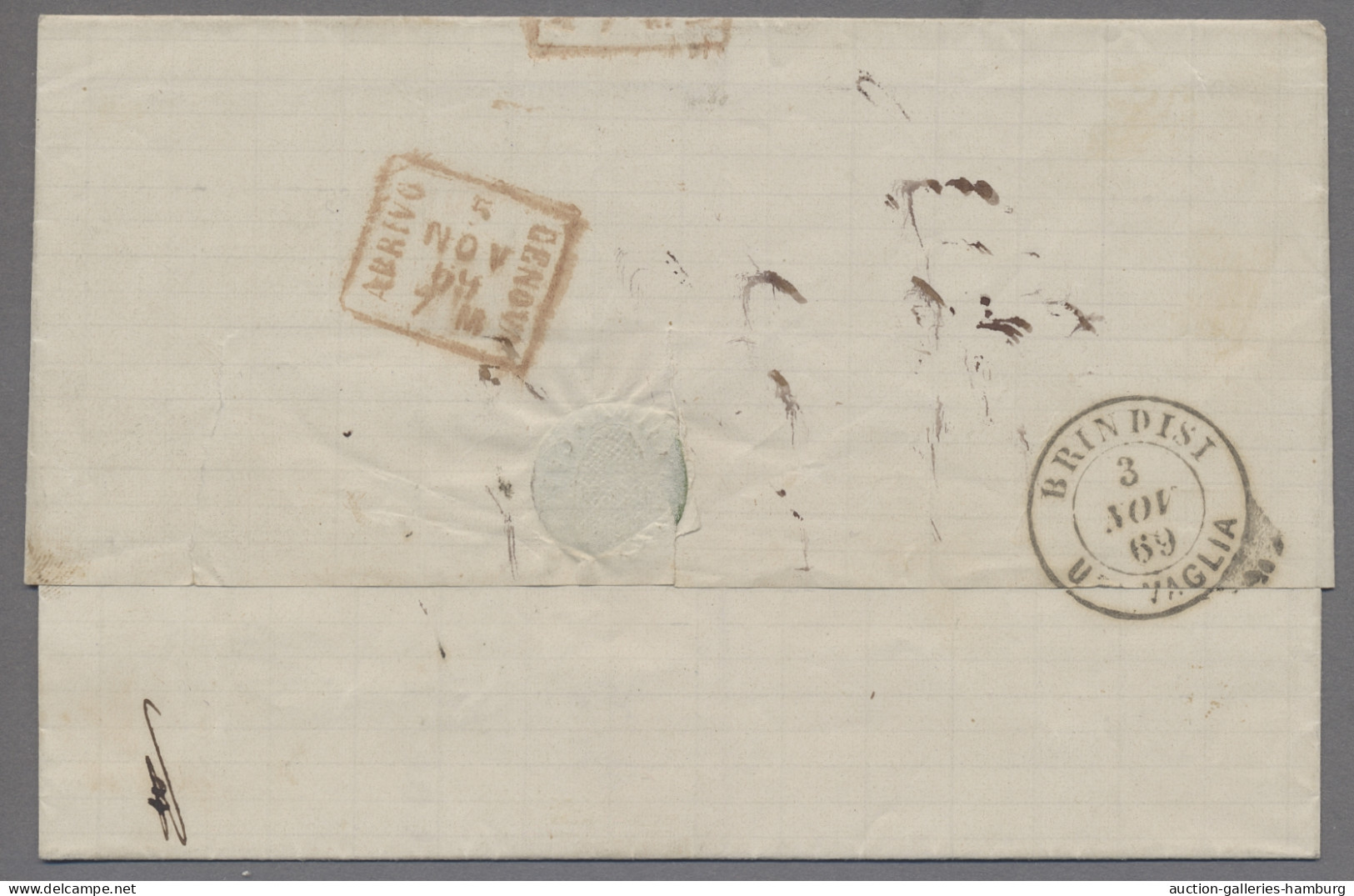 Crete - Pre Adhesives  / Stampless Covers: 1864, Canea 25 Oct., Brief Nach Genua - Crete