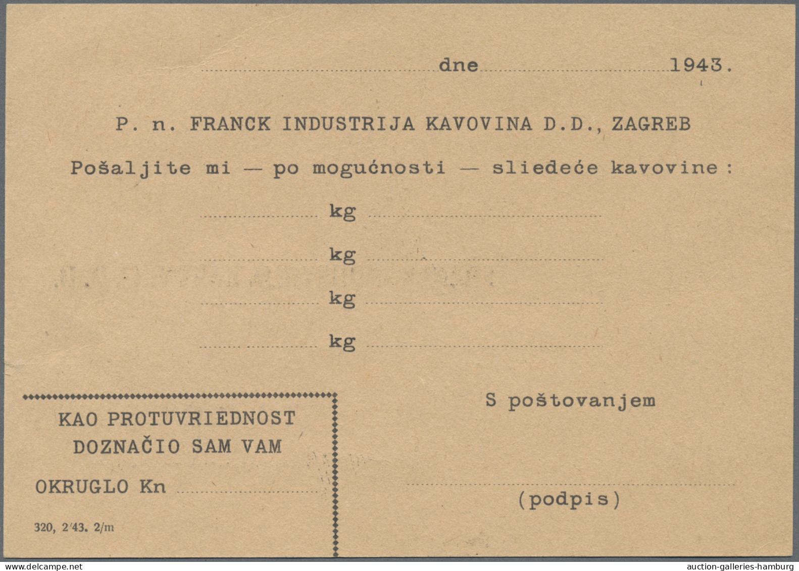 Croatia: 1941-1943, GS-Postkarte, 2 Kuna Karminrot, Zwei Ungebrauchte Karten Mit - Croatia