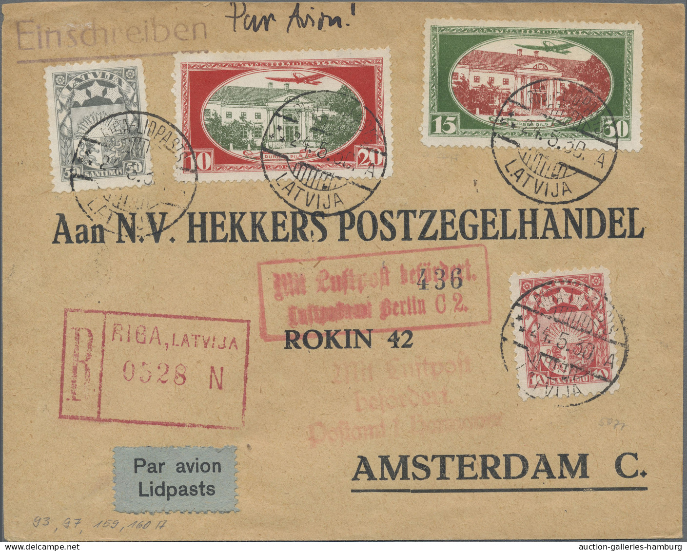 Latvia: 1930 (24. May) Air Stamps Rainis-Fonds: Set Perforated On Registered FDC - Latvia