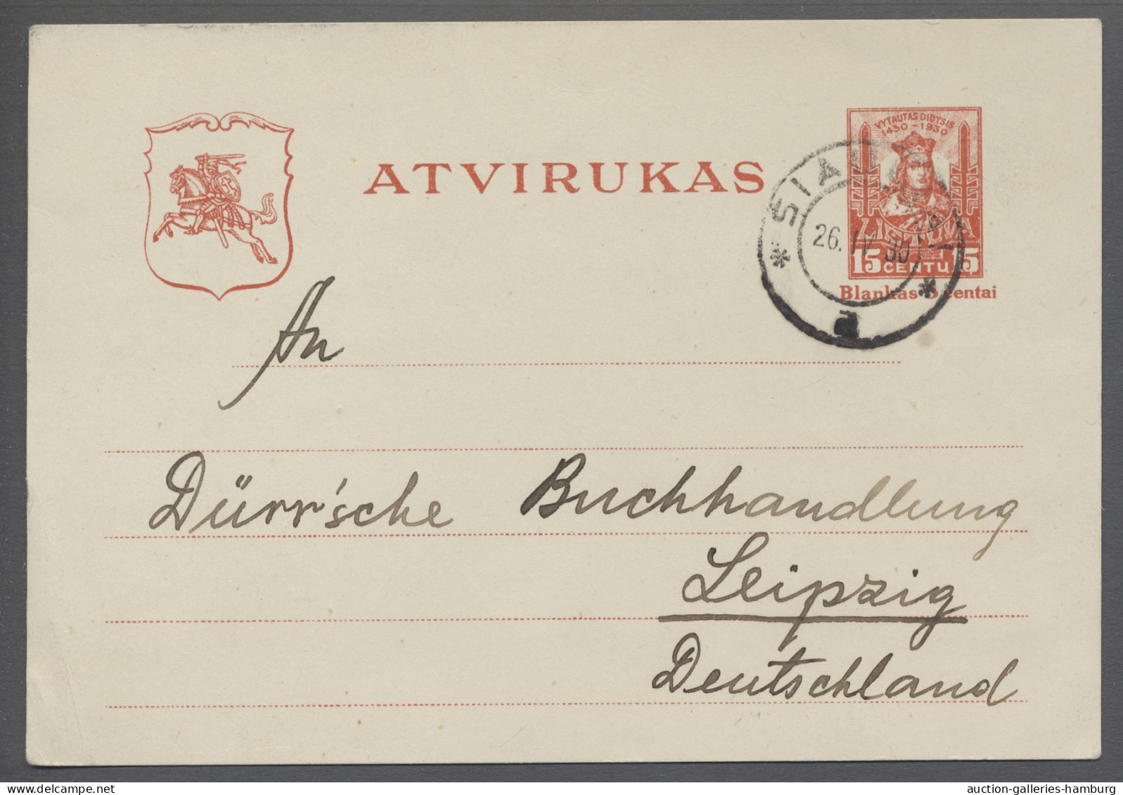 Lithuania - Postal Stationery: 1930, Special Postal Stationery Card 500th Annive - Lituanie