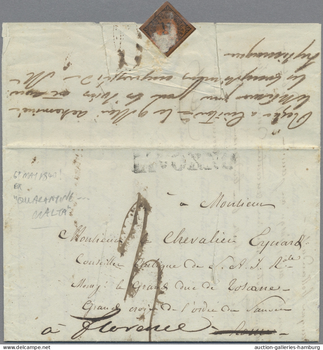 Malta -  Pre Adhesives  / Stampless Covers: 1840, May 6, Desinfected Mail, EL Da - Malte