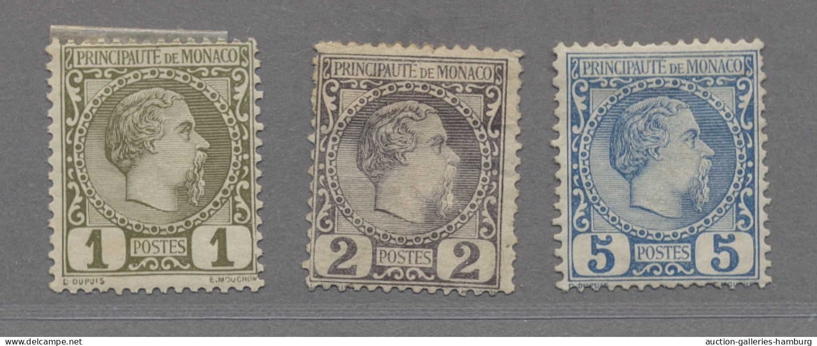 Monaco: 1885, 1-3 Ungebraucht Orig.G. Sowie Nr. 4-8 Gestempelt, Pracht, Mi. 446 - Used Stamps