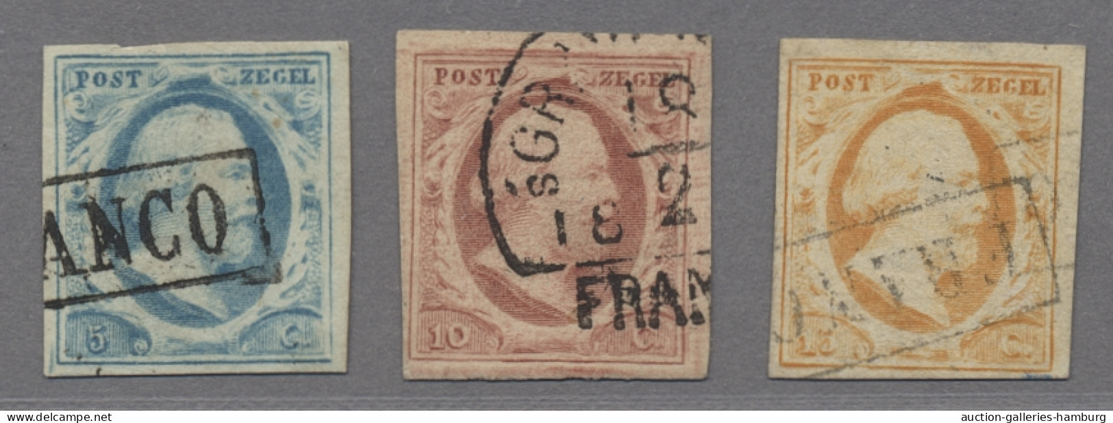 Netherlands: 1852, Willem III, 5, 10 Und 15C Sowie Ausgabe 1864 5 Und 15C., Ausg - Other & Unclassified