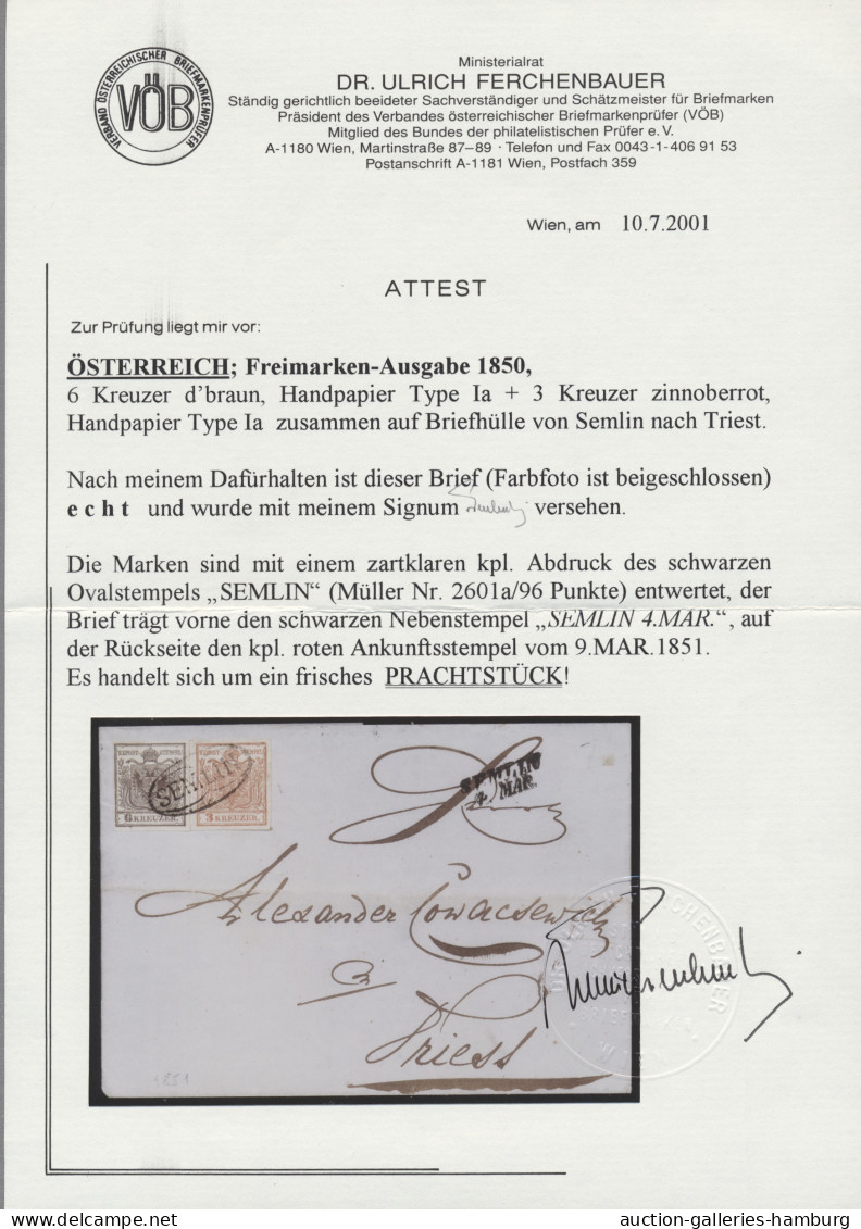 Österreich: 1850, Freimarken 3 Kr. Zinnoberrot Und 6 Kr. D`braun, Jeweils Allsei - Covers & Documents