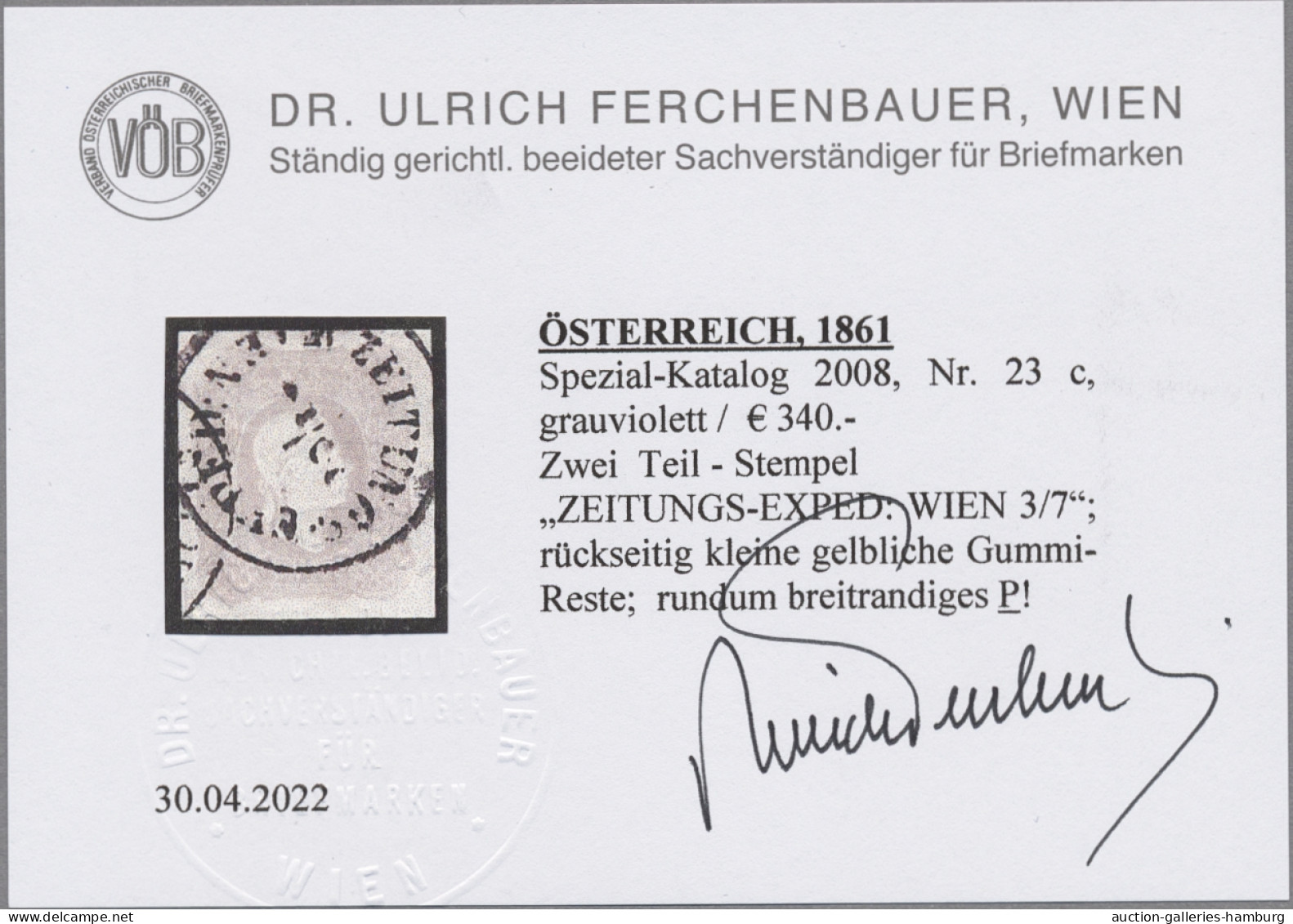 Österreich: 1861, Zeitungsmarke (1,05 Kr.) Grauviolett Allseits Breitrandig Gesc - Used Stamps