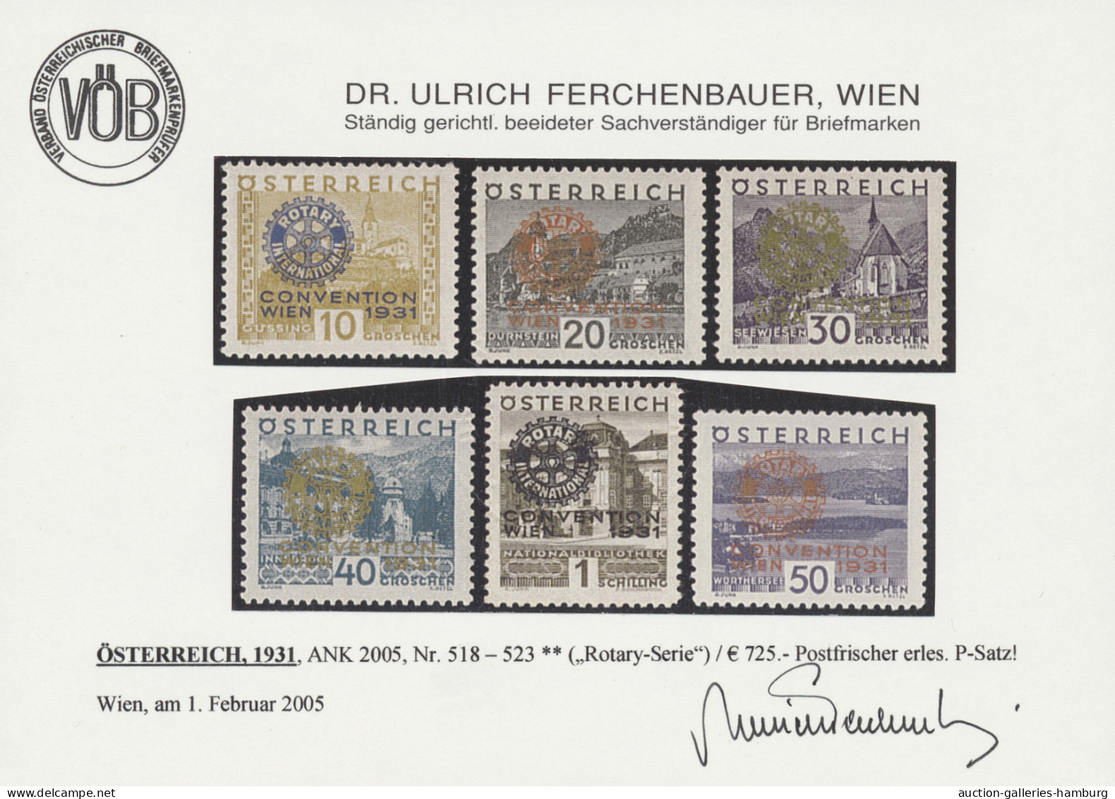 Österreich: 1931, "Rotary-Kongress" 6 Werte komplett in tadelloser postfrischer