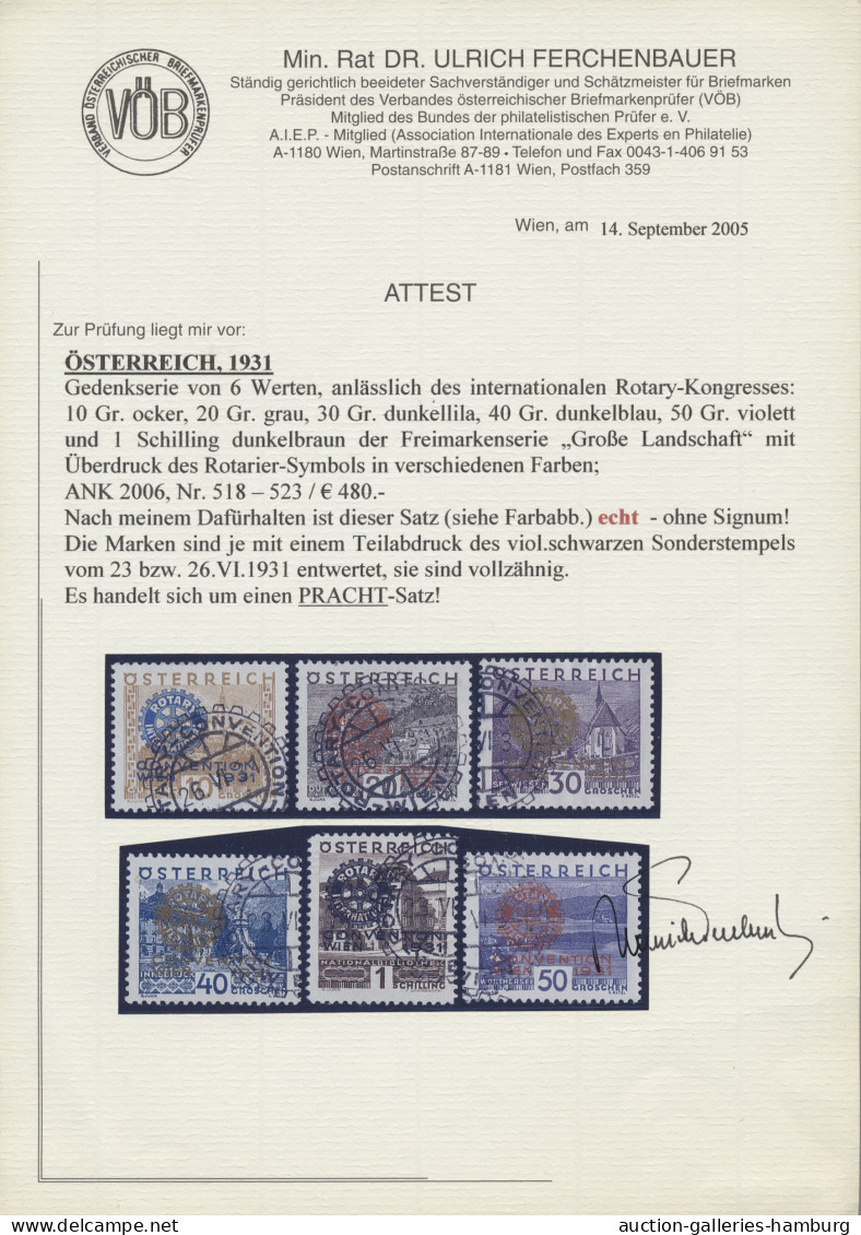 Österreich: 1931, "Rotary-Kongress" 6 Werte Komplett Je Entwertet Mit Entspreche - Used Stamps