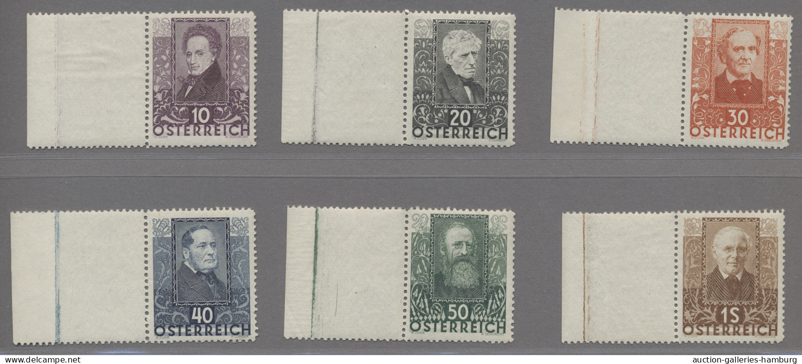 Österreich: 1931, "Österreichische Dichter" 6 Werte Komplett Vom Linken Bogenran - Unused Stamps