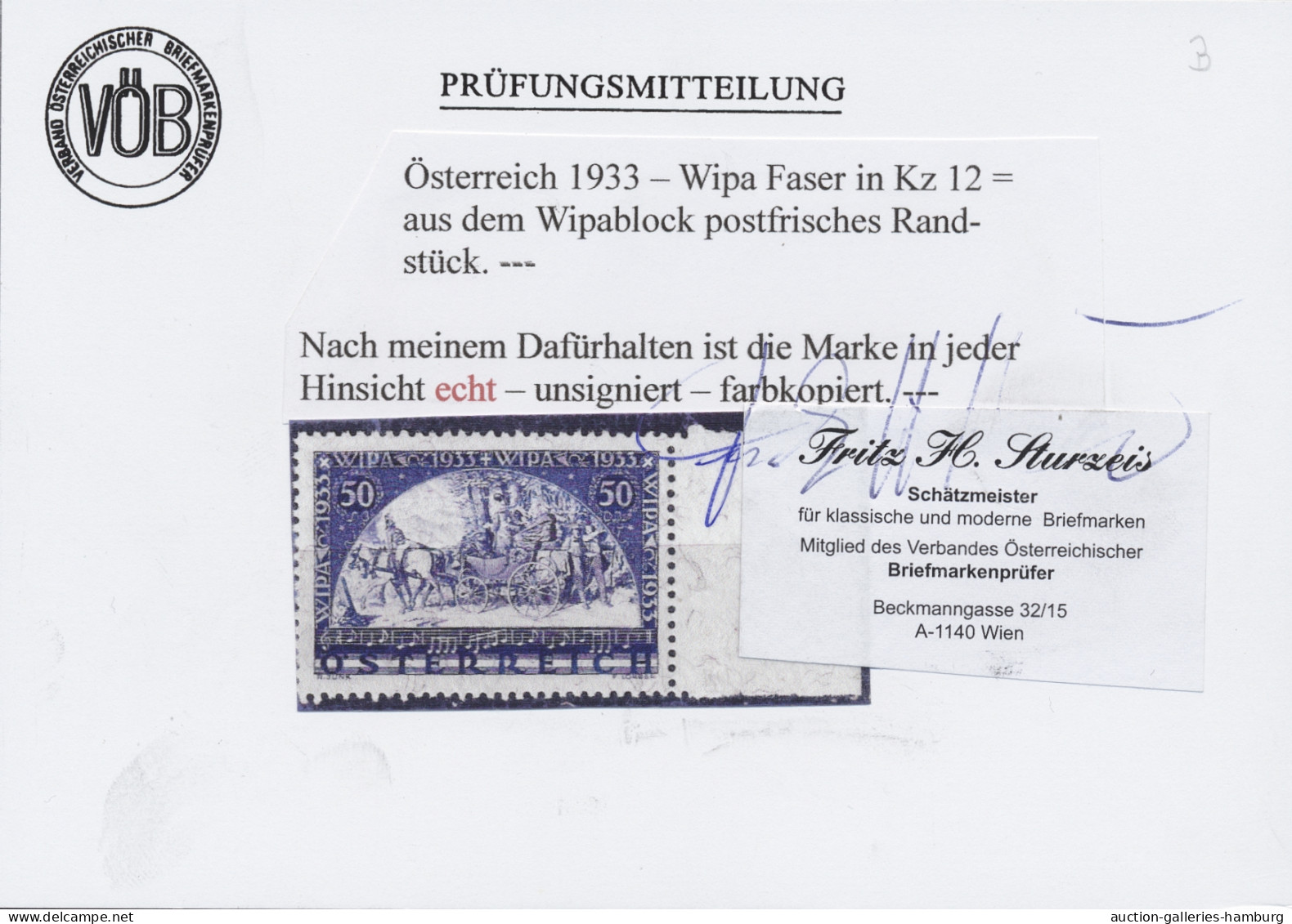 Österreich: 1933, WIPA 50 Gr. Schwärzlichviolettultramarin Aus Dem WIPA-Block, I - Neufs