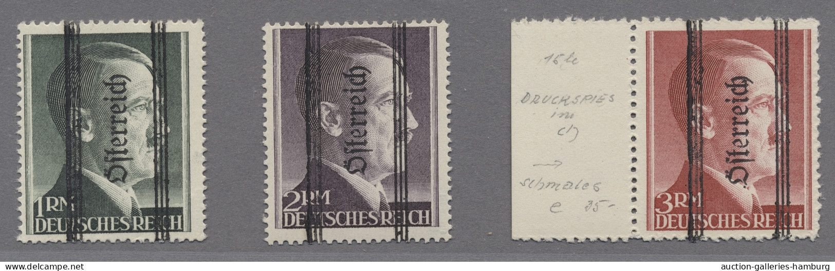 Österreich: 1945, Grazer Aushilfsausgabe 1, 2, 3 Und 5 RM Mit Magerem Aufdruck, - Neufs