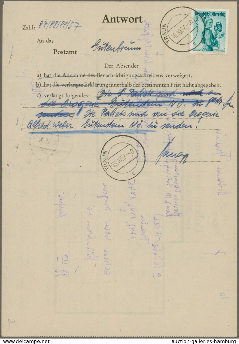 Österreich: 1957, Trachten 2 Sch. Grünblau Als Einzelfrankatur Auf Antwort Einer - Lettres & Documents