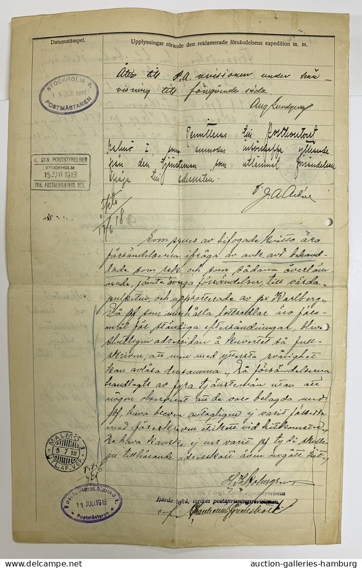 Sweden: 1918, 10 Oere Oskar Franked On A Request For A Lost Registered Letter Fr - Lettres & Documents