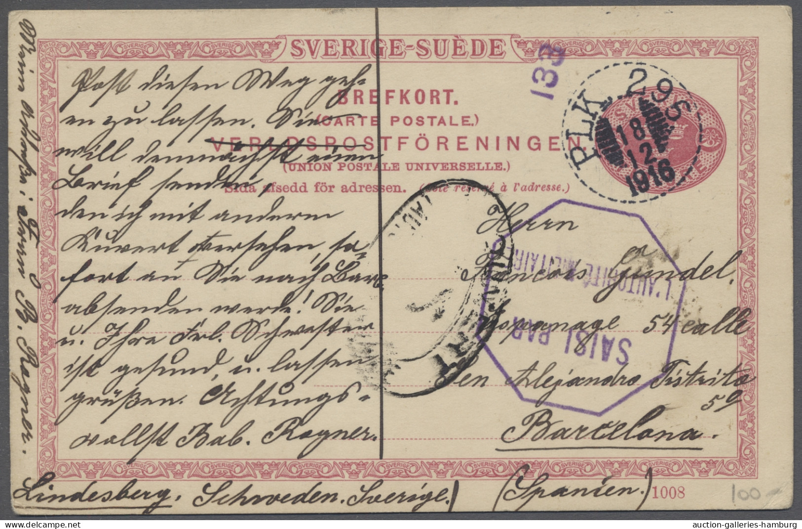 Sweden - Postal Stationery: 1916, Dec 18, 10 Oere Card With Railway Cancellation - Postal Stationery