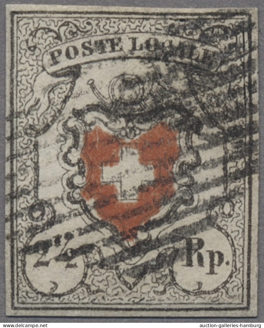Schweiz: 1850, "POSTE LOCALE" 2 1/2 Rappen Mit Plattenfehler "dünne Schwarze Wap - Oblitérés