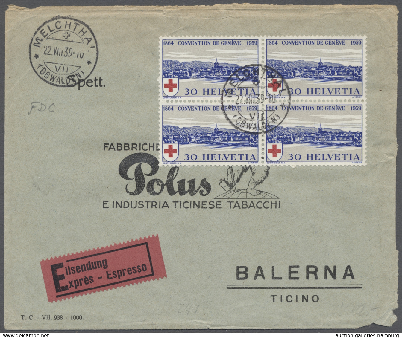 Schweiz: 1939, 75 Jahre Rotes Kreuz, Beide Werte Auf Bedarfs-FDC, Die 20 C. Als - Cartas & Documentos