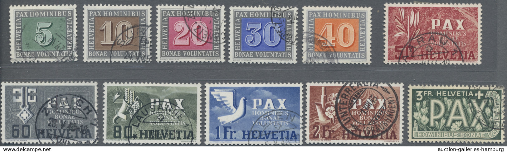 Schweiz: 1945, PAX-Satz, 13 Werte Sauber Mit Rundstempel Entwertet, Die 2 Fr. Mi - Used Stamps