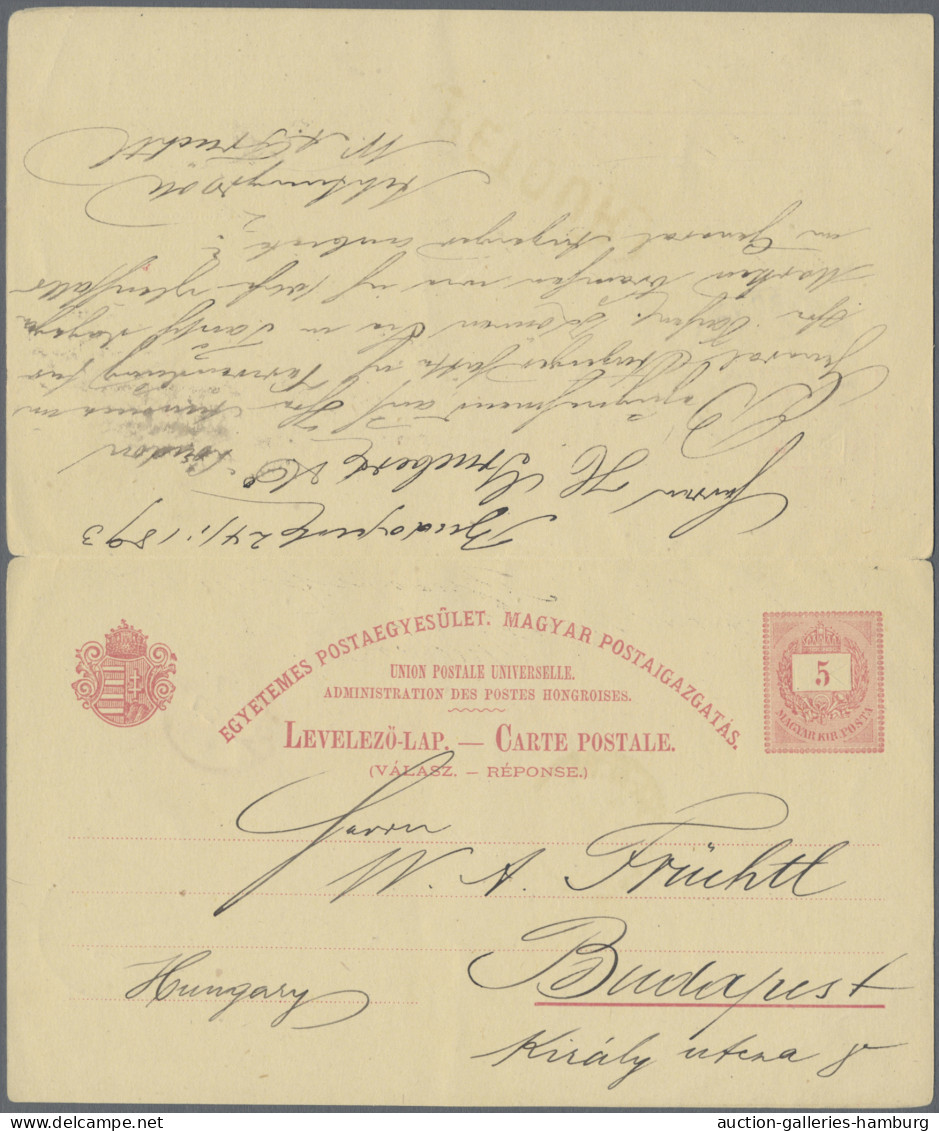 Hungary - Postal Stationary: 1893, Double Card 5kr.+5kr. Red Commercially Used W - Postal Stationery