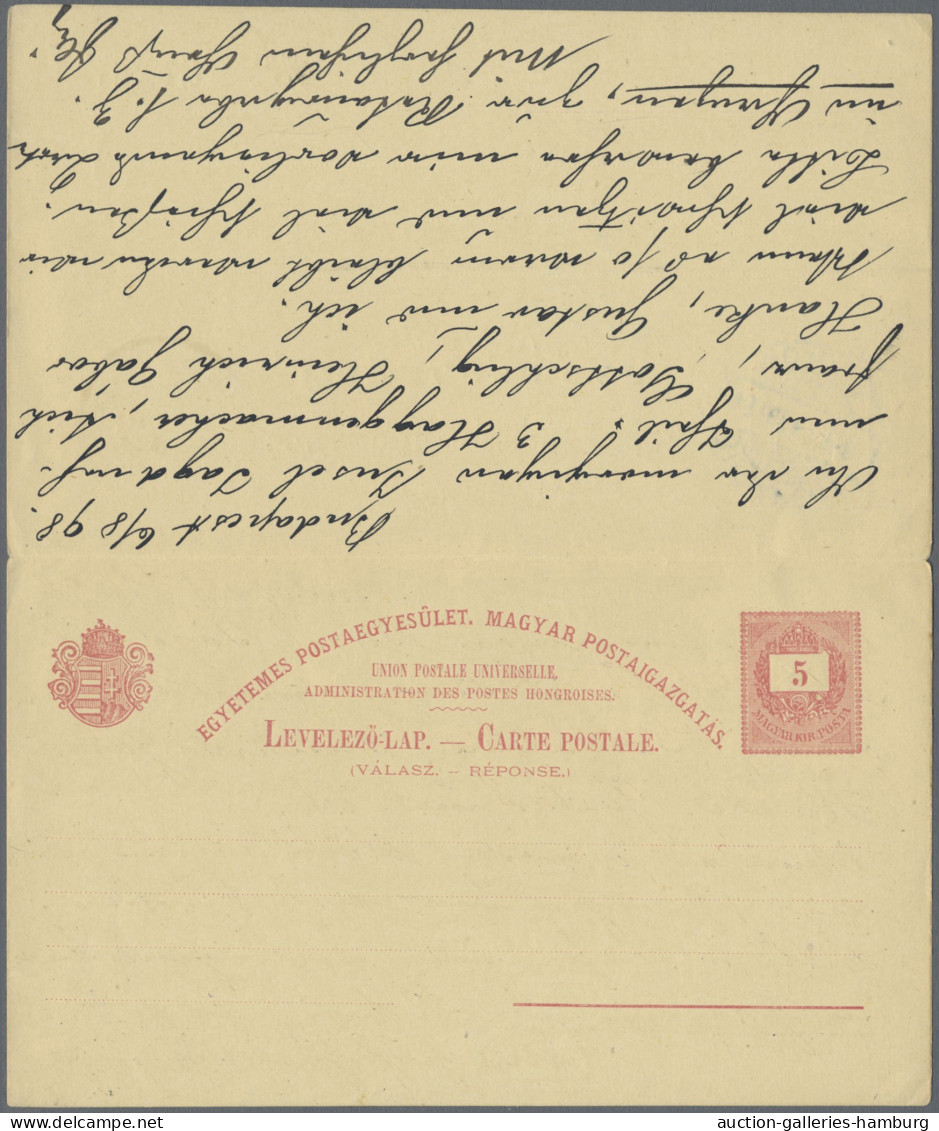Hungary - Postal Stationary: 1898, Double Card 5kr.+5kr. Red Commercially Used W - Postal Stationery