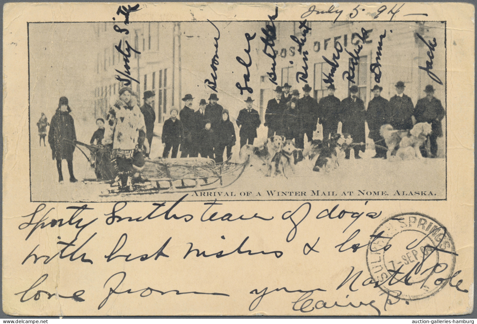 Thematics: Arctic: 1904, Ppc "ARRIVAL OF A WINTER MAIL AT NOME, ALASKA" Depictin - Other