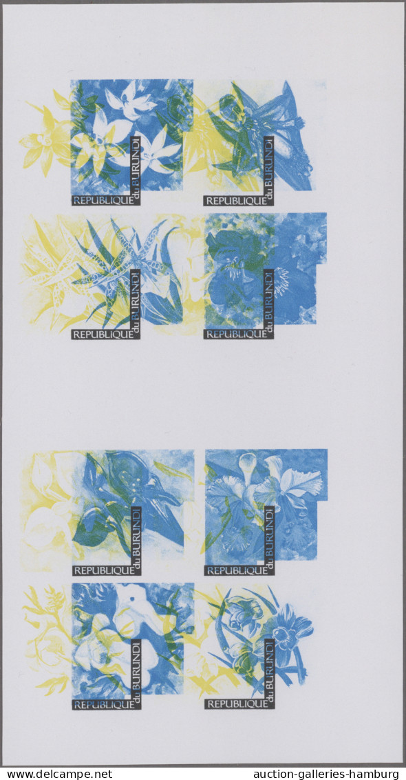 Thematics: Flora-orchids: 1972/1973, Burundi, Orchids, Six Combined Progressive - Orchids