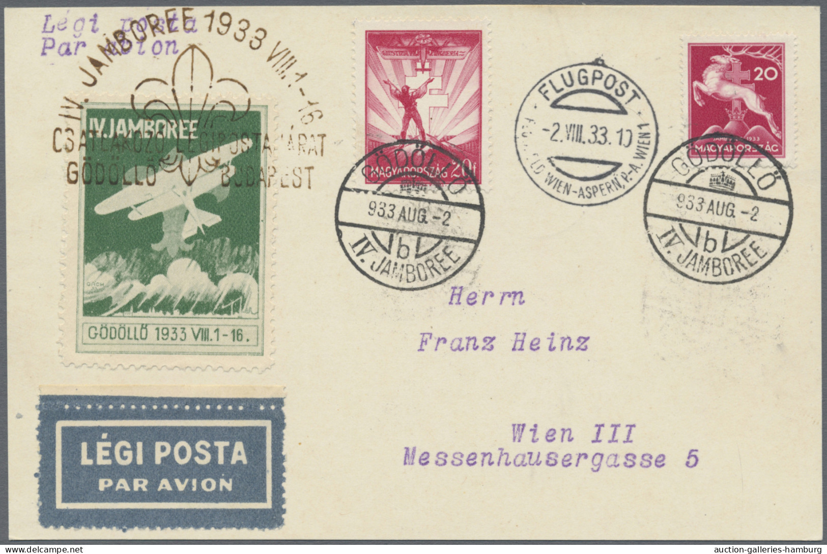 Thematics: Scouts: 1933, Hungary, Gödöllö Jamboree, Three Airmail Cards 2.+12.+1 - Other & Unclassified