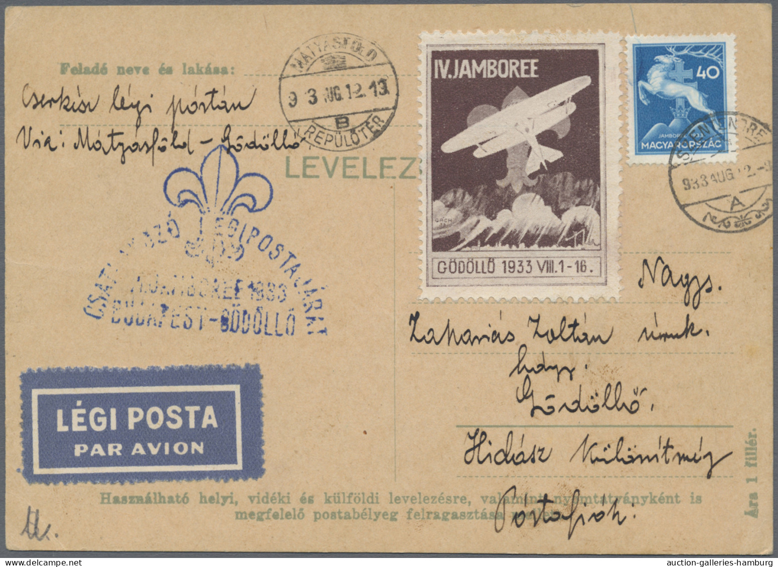 Thematics: Scouts: 1933, Hungary, Gödöllö Jamboree, Three Airmail Cards 2.+12.+1 - Other & Unclassified