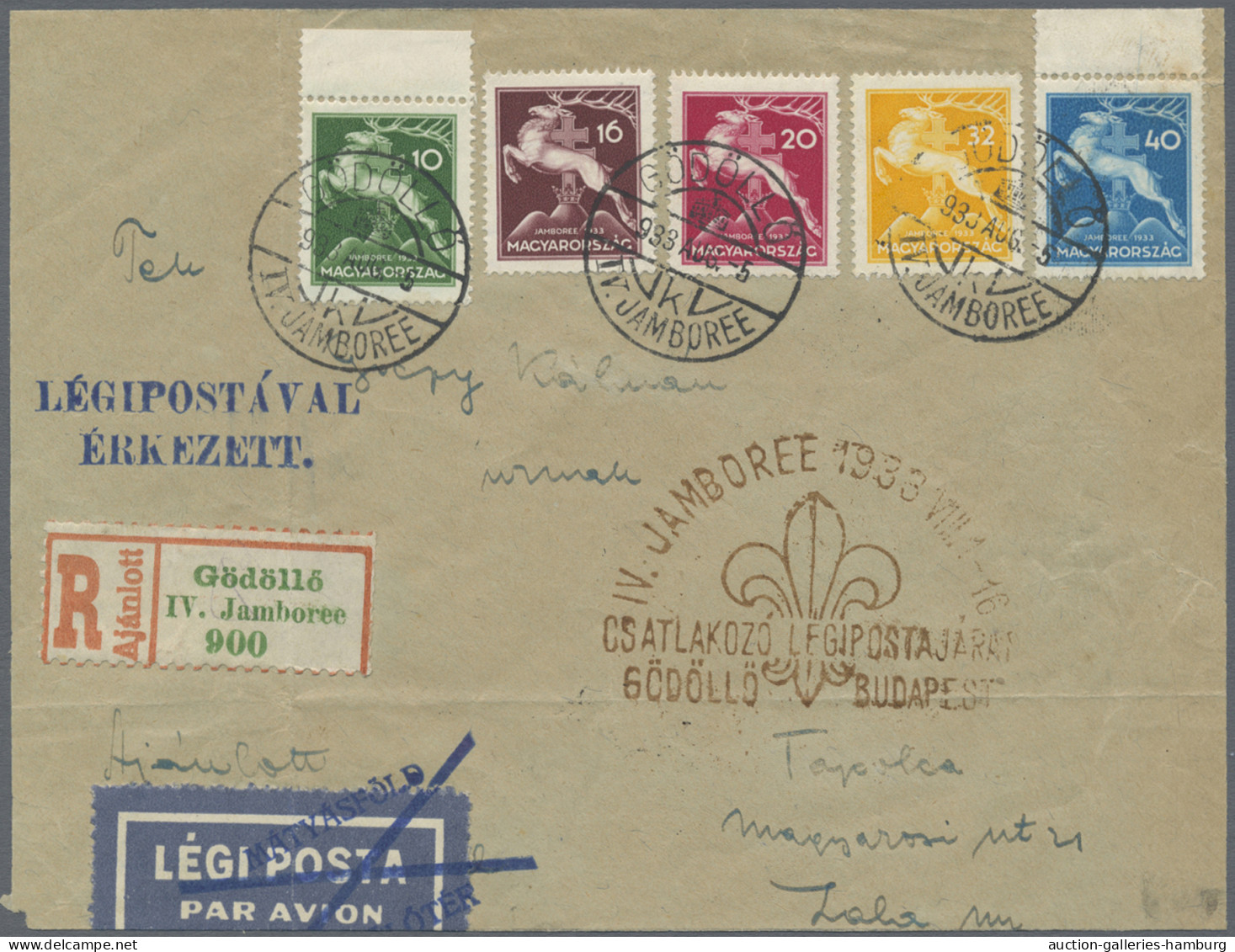 Thematics: Scouts: 1933, Hungary, Gödöllö Jamboree, Complete Set On Front Of Reg - Other & Unclassified