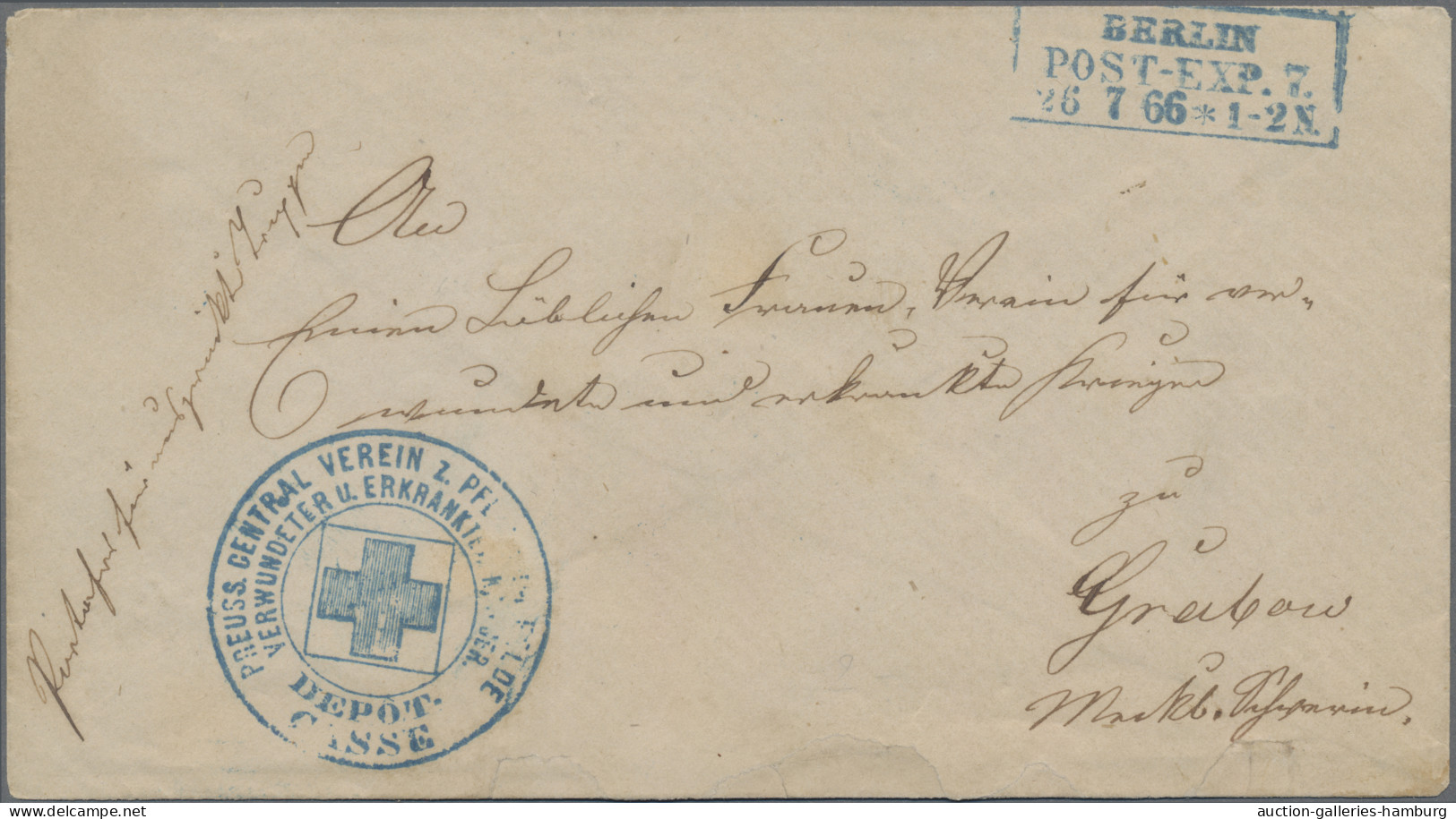 Thematics: Red Cross: 1866, "PREUSS.CENTRAL VEREIN Z. PFLEGE IM FELDE / VERWUNDE - Croix-Rouge