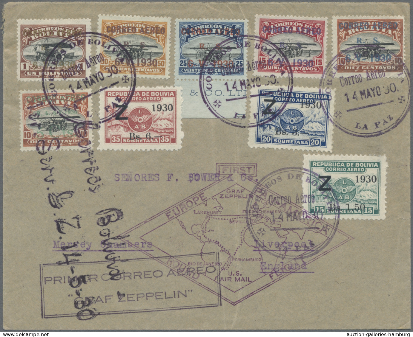 Zeppelin Mail - Overseas: 1930, Südamerikafahrt Der LZ 127, Heimfahrt, Boliviani - Zeppelines