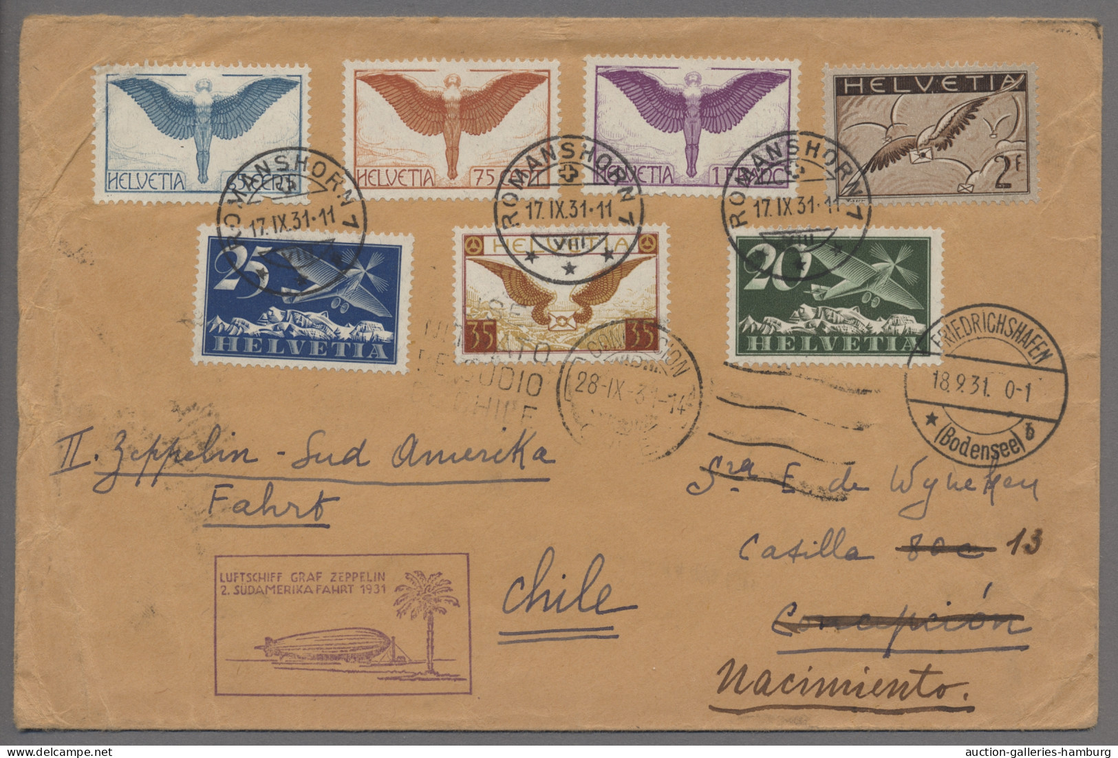 Zeppelin Mail - Overseas: 1931, 2. SÜDAMERIKAFAHRT - Größerer Umschlag Mit Siebe - Zeppelines