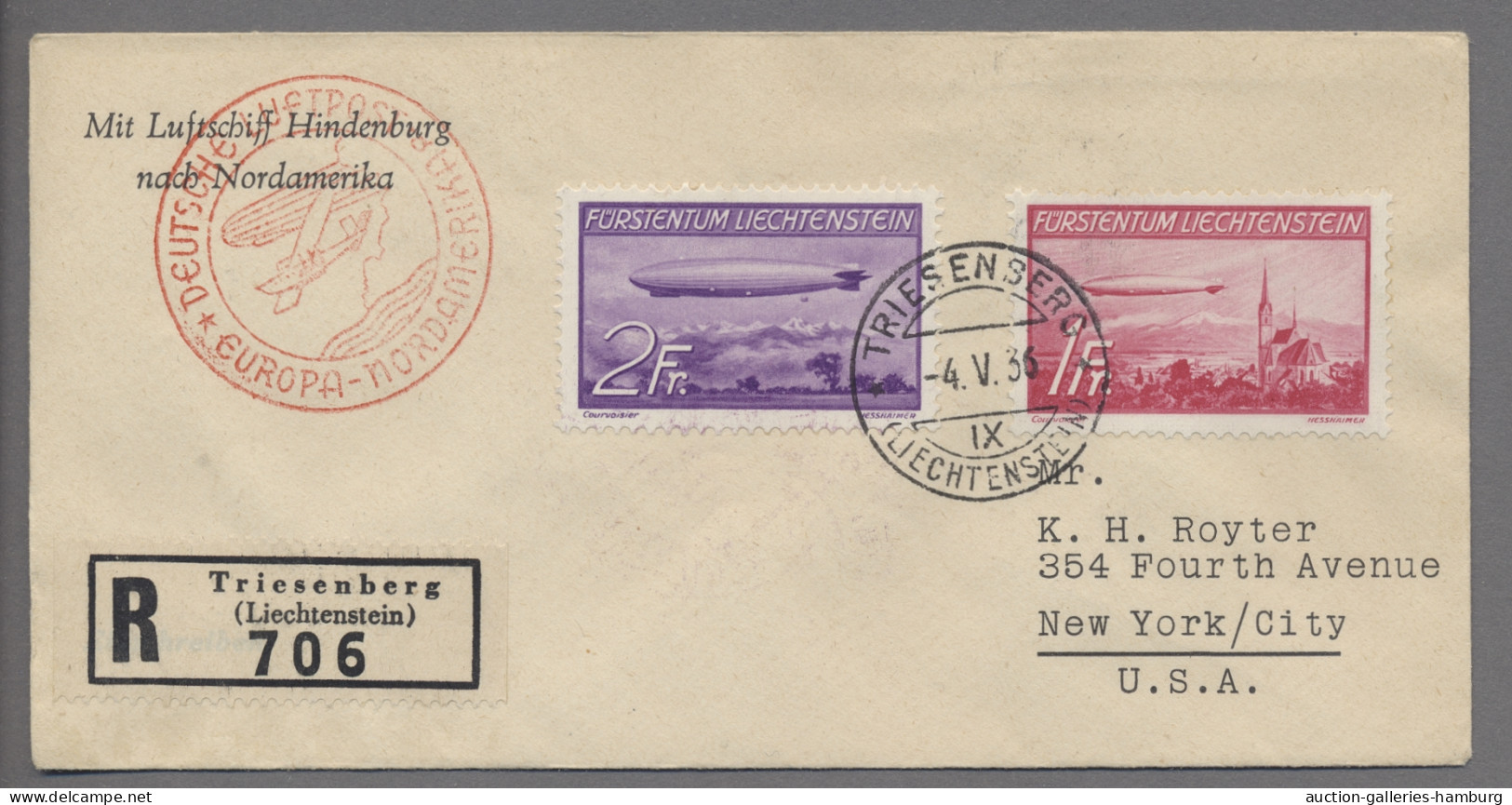 Zeppelin Mail - Germany: 1936, Nordamerikafahrt, Liechtensteinische Post, Zeppel - Poste Aérienne & Zeppelin