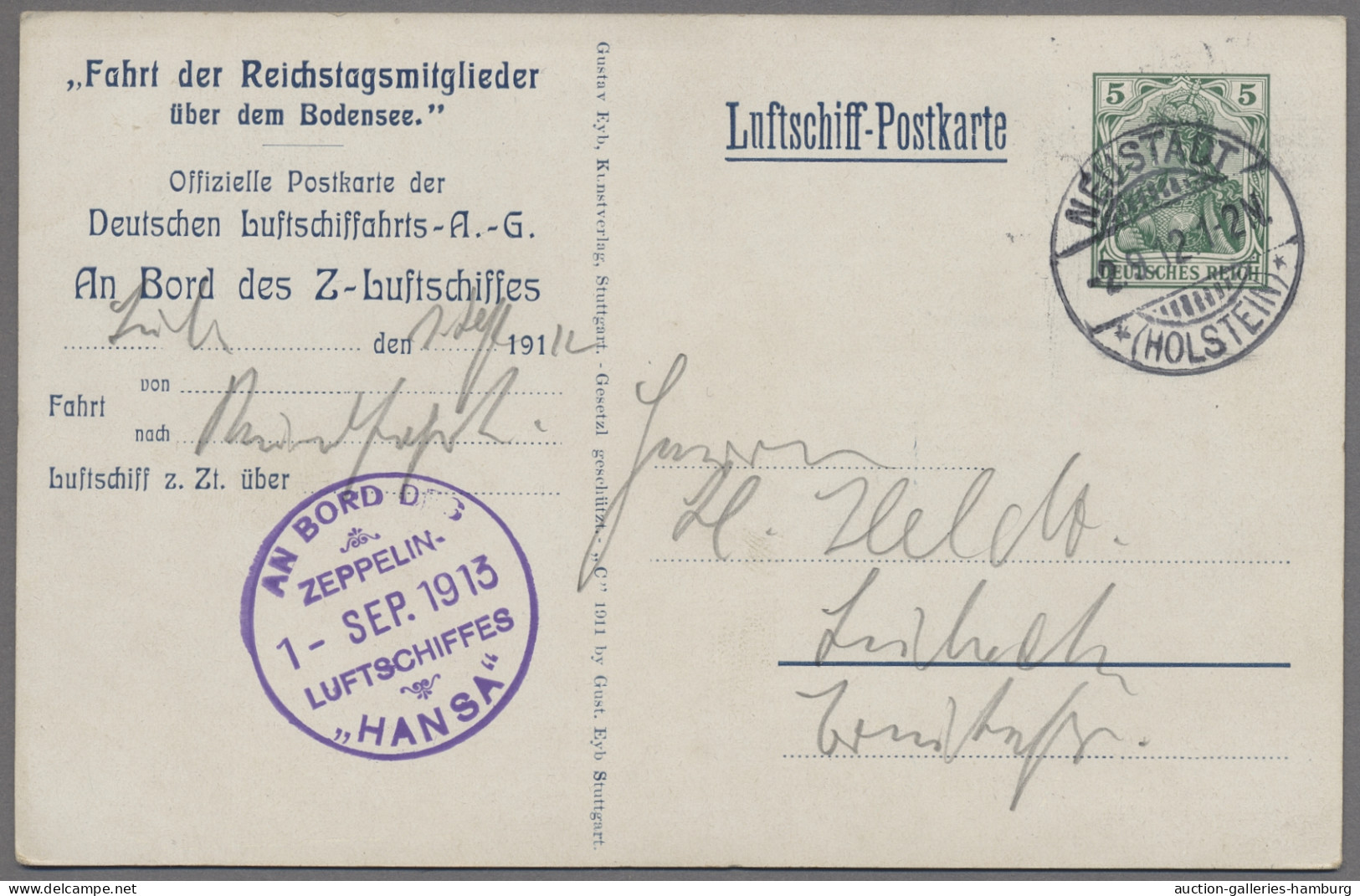 Zeppelin Mail - Germany: HANSA: 1912, Germania 5 Pfg.-Privatganzsache Mit Abbild - Airmail & Zeppelin