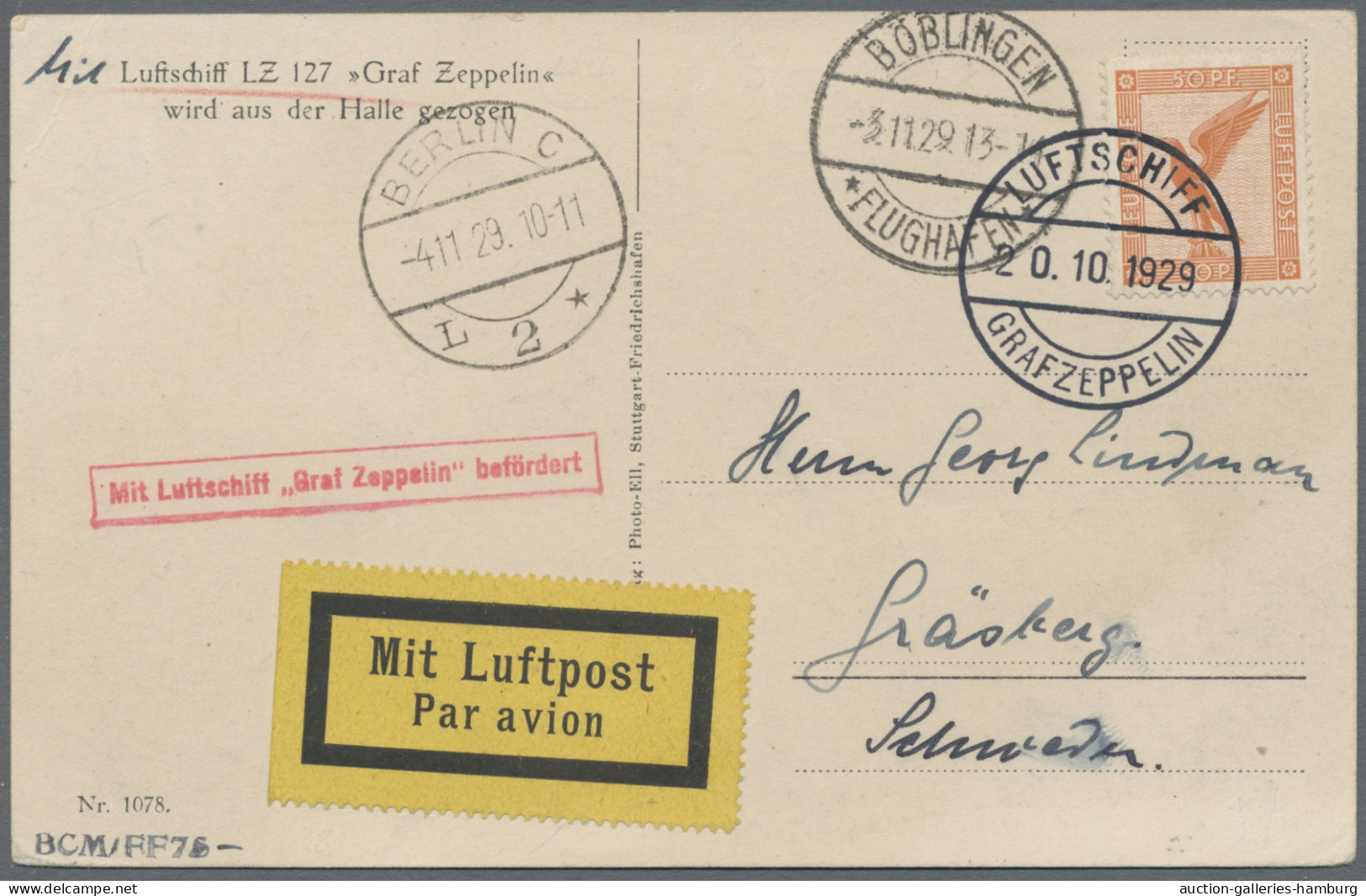 Zeppelin Mail - Germany: 1929, Fahrt Nach Böblingen. Flugpost Adler, 50 Pfg. (Mi - Correo Aéreo & Zeppelin