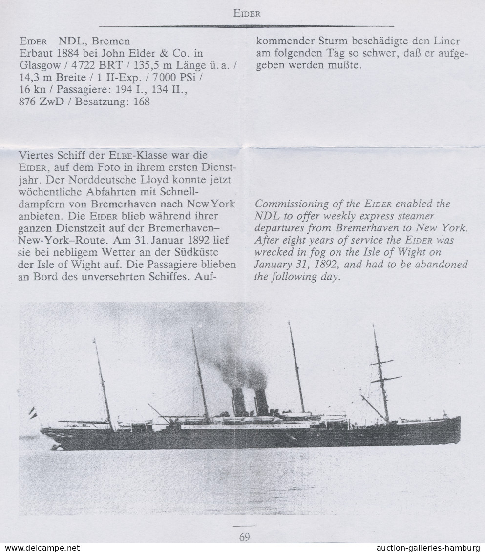 Desaster Mail: 1892, Katastrophenbrief Vom Dampfer "Eider", Am 31.1.1892 Auf Der - Otros & Sin Clasificación