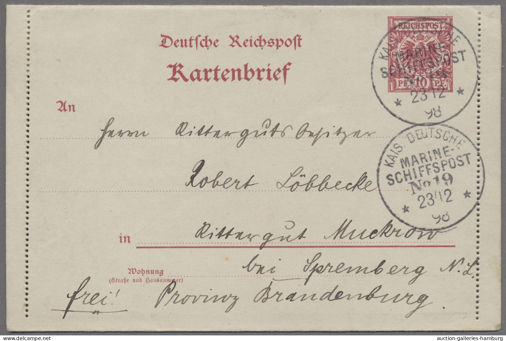 German Ship Post - Marine: 1898, Kartenbrief 10 Pfennig "Krone/Adler", Mit Entwe - Autres & Non Classés