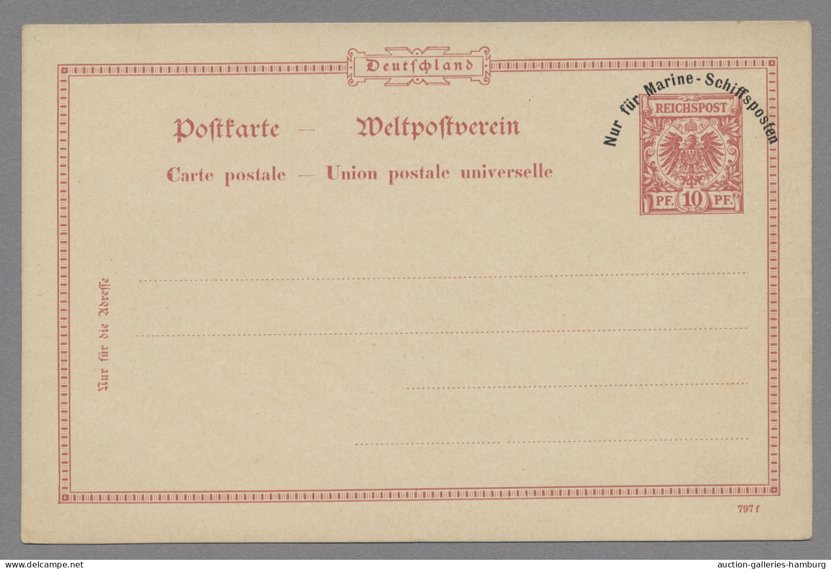 German Ship Post - Marine - Postal Stationery: 1897, Krone / Adler, 10 Pf. Mit A - Autres & Non Classés