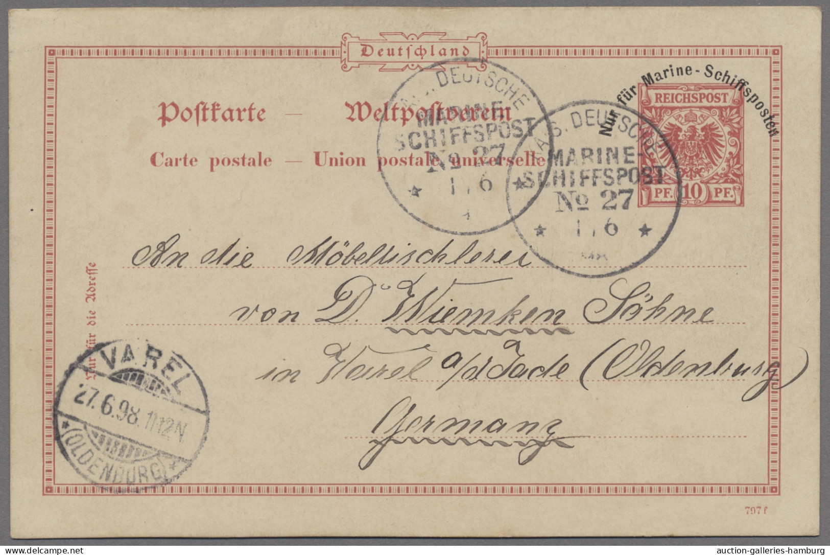 German Ship Post - Marine - Postal Stationery: 1898, Ganzsache Mit Wertstempel K - Sonstige & Ohne Zuordnung