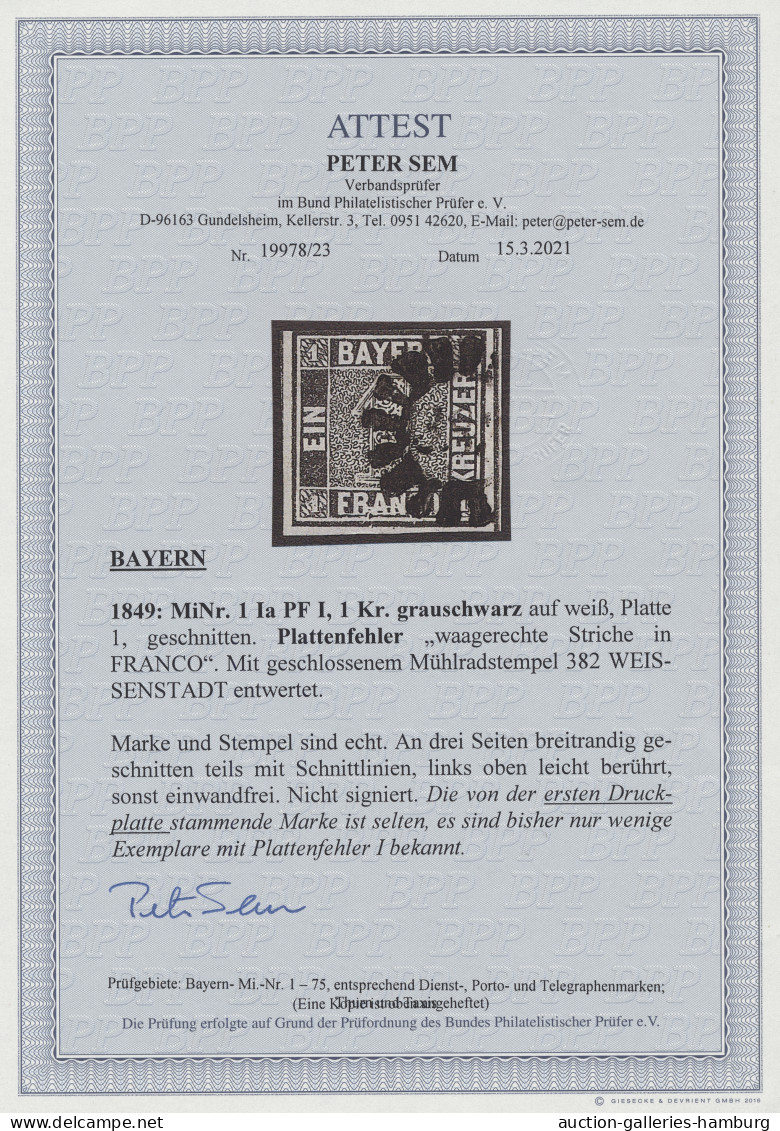 Bayern - Marken Und Briefe: 1849, Freimarke 1 Kreuzer Grauschwarz Von Der Platte - Sonstige & Ohne Zuordnung