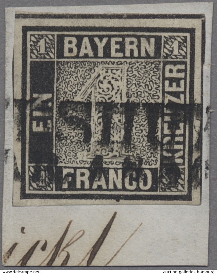 Bayern - Marken Und Briefe: 1849, Freimarke 1 Kreuzer Schwarz In Type I, Allseit - Other & Unclassified