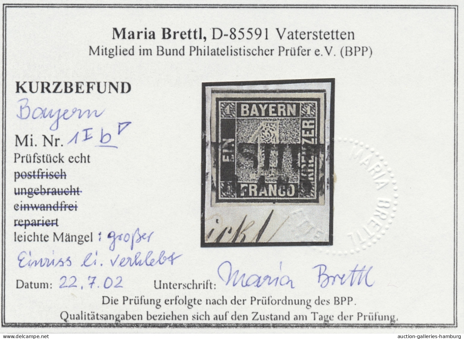 Bayern - Marken Und Briefe: 1849, Freimarke 1 Kreuzer Schwarz In Type I, Allseit - Otros & Sin Clasificación